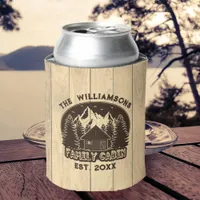 Rustic Wood Nature Family Cabin Brown Name Reunion Can Cooler