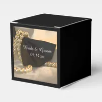 Black Bow Tie and White Pearls Wedding Favor Boxes