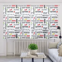 Spicy Food Hot Chilli Names Pattern Sheer Curtains