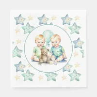 Watercolor Twin Boys Baby Shower Napkins