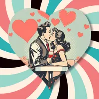 Cute Retro Couple Kissing Pop Art Hearts Heart Sticker