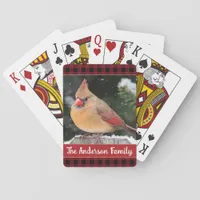 Rustic Christmas Plaid Family Name Cardinal Poker Cards