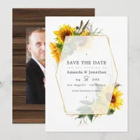 Geometric Sunflower Rustic Barn Country Wedding Invitation