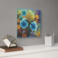 Vibrant Blue and Orange Floral Design Square Wall Clock