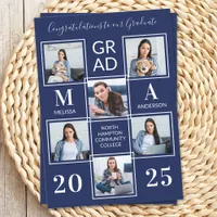 Graduate 6 Photo Personalized Navy Blue Graduation Invitation