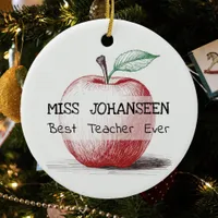 Hand Drawn Red Apple Best Teacher Ever Keepsake Ceramic Ornament