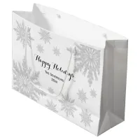 White Winter Snowflakes Happy Holidays Large Gift Bag