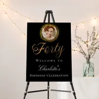 Black gold 40th photo birthday party welcome foam board