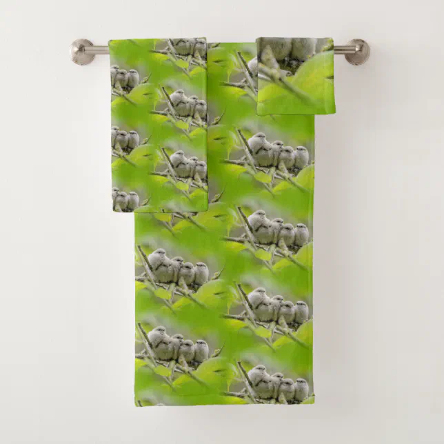 Heartwarming Cute Bushtits Songbirds Family Photo Bath Towel Set