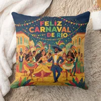 Feliz Carnaval de Rio Colorful Dancers Celebration Throw Pillow