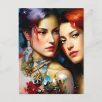 The Beautiful Lovers Colorful Painting Postcard