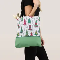 Quirky Whimsical Decorated Christmas Trees Doodles Tote Bag