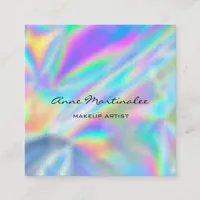 Makeup Artist Colorful Holographic Square Business Card