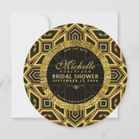 Glitter Style Gold Black Cross v2 Round Invitation