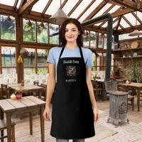 Barista black white cup coffee beans name script apron