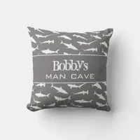 Grey White Man Cave Shark Throw Pillow