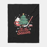 Tis The Season Hockey Coffee Tree Hockey Christmas Fleece Blanket