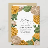 Marigold, Olive & Warm Cream Floral Wedding Invitation