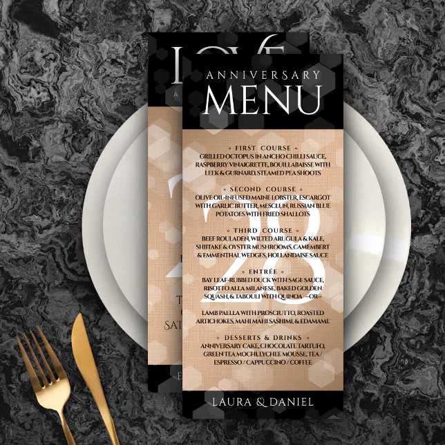 Elegant 28th Linen Wedding Anniversary Celebration Menu