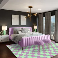 Cute Pastel Purple Green Wavy Checkerboard Pattern Rug