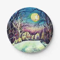 Silent Night Winter Full Moon Paper Plates