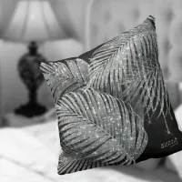 Jewel Palm Leaf Wedding Silver ID830 Throw Pillow