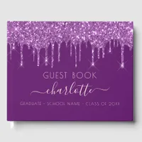 Purple glitter graduation party guest book