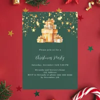 Green gold stars gifts Christmas Party Invitation