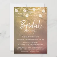 *~* Rustic Bridal Shower White Rose String Lights Invitation