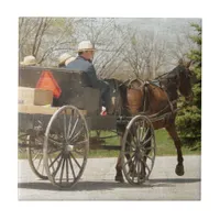 Amish Family Heading Home Ceramic Tile