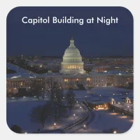 United States Capitol Building at Night Square Sticker