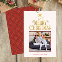 Gold Merry Christmas Plaid Photo Greeting Card