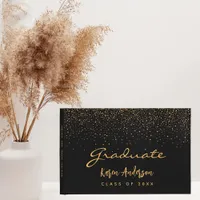 Graduation party graduate black gold confetti guest book