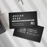 Modern Stylish Black Metal Bold Stencil Masculine Business Card