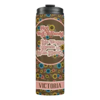 Women's Empowerment Retro 60s and 70s Floral Pink Thermal Tumbler