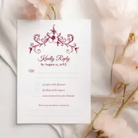 Elegant Vintage Romance Burgundy Floral Wedding RSVP Card