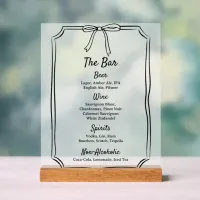 Modern Classic Chic Timeless Bow Wedding Bar Menu Acrylic Sign