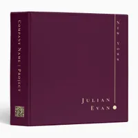 Simple Clean Minimalist Burgundy Wine Gold Qr code 3 Ring Binder