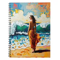 Woman on Beach Abstract Seaside Art Notebook