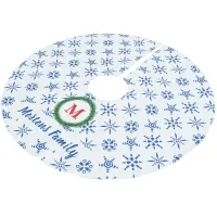 Wreath Monogram Your Name White & Blue Snowflakes Brushed Polyester Tree Skirt