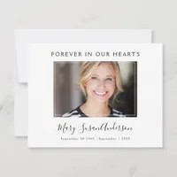 Simple Forever in Our Hearts Photo Memorial Thank You Card