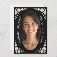 Black photo diamonds birthday invitation