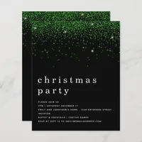 Budget Green Glitter Christmas Party Black Invite