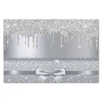 Silver metallic glitter drips elegant bow tissue paper