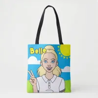 Cute Blonde Cartoon Girl School Name Library Tote Bag