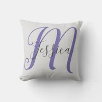 Modern Grey and Purple Monogram Throw Pillow