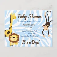 Boy's Jungle or Zoo Animals Themed Baby Shower Invitation Postcard