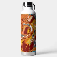 Pour Painting Style Brown and Blue Fluid Art   Water Bottle