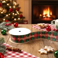 Merry Christmas Red Green Plaid Tartan Gift Satin Ribbon