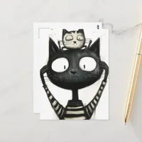 Silly Adorable Cats Black and White Drawing Postcard